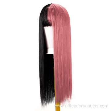 Long Straight Two Tone Cosplay Wig With Bangs